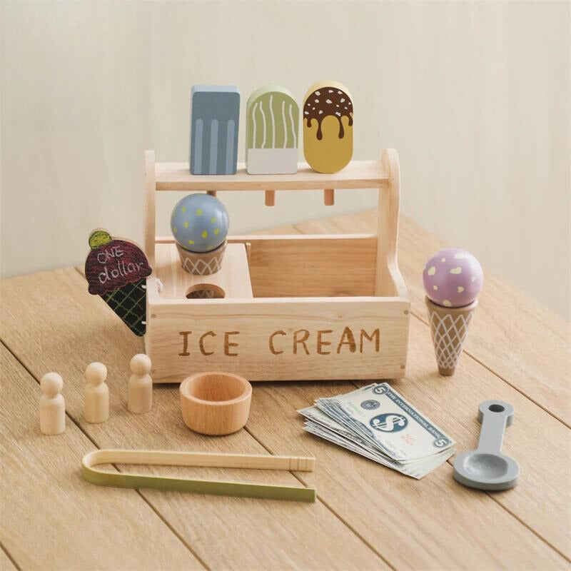 Kid Wooden Ice Cream Shop Pretend Play Set