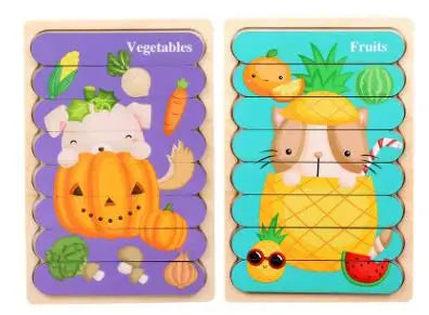 Double-Sided Wooden Strip Puzzle - Montessori Educational Toy