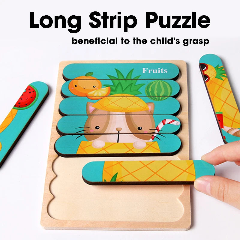 Double-Sided Wooden Strip Puzzle - Montessori Educational Toy