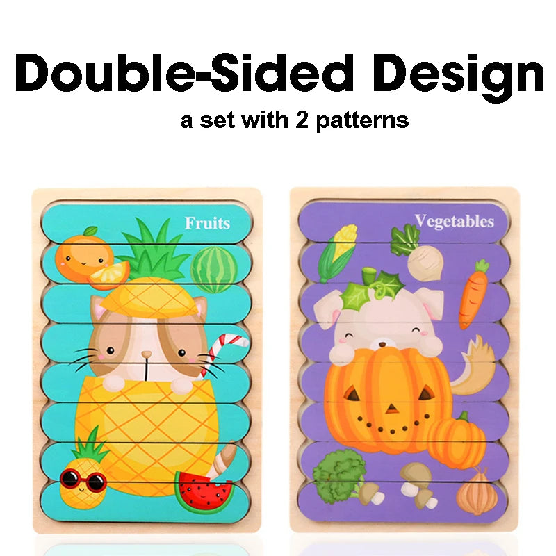 Double-Sided Wooden Strip Puzzle - Montessori Educational Toy