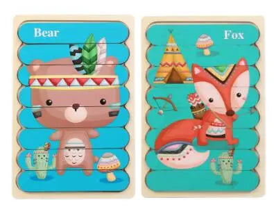 Double-Sided Wooden Strip Puzzle - Montessori Educational Toy