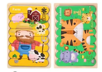 Double-Sided Wooden Strip Puzzle - Montessori Educational Toy