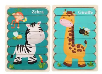 Double-Sided Wooden Strip Puzzle - Montessori Educational Toy