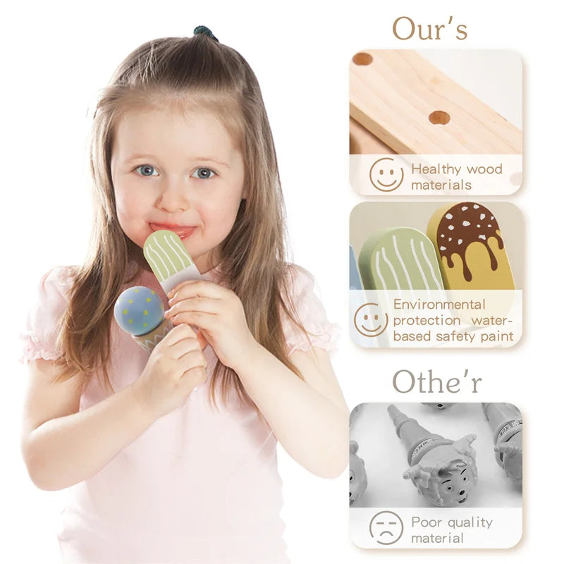 Kid Wooden Ice Cream Shop Pretend Play Set