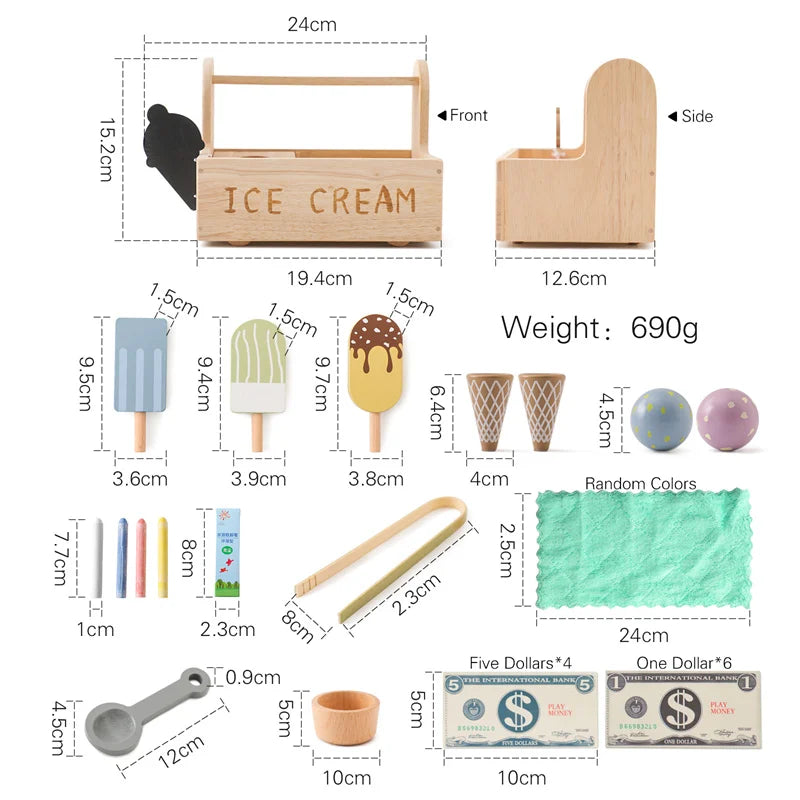 Kid Wooden Ice Cream Shop Pretend Play Set