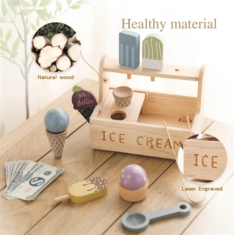 Kid Wooden Ice Cream Shop Pretend Play Set